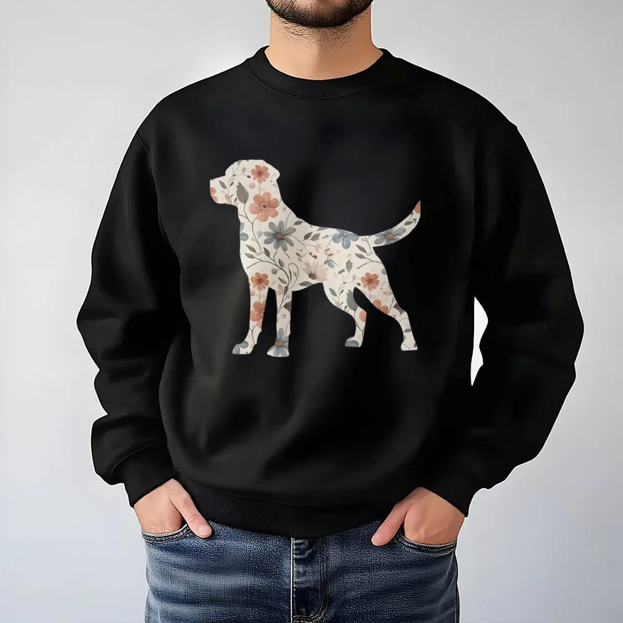 Floral Labrador Retriever Sweatshirt | Botanical Lab Dog Mom Art | Soft Cotton Blend Crewneck | Cute Animal Lover Gift