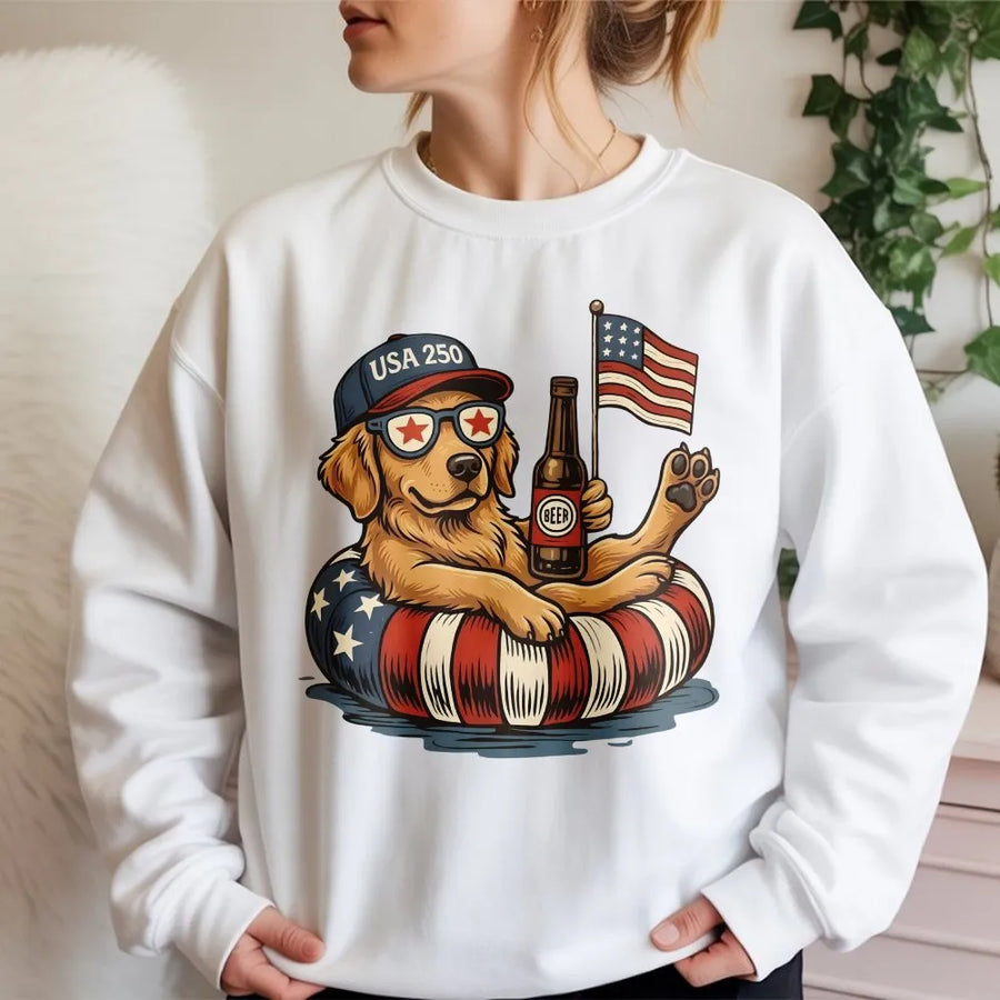 Patriotic Golden Retriever Sweatshirt | Funny American Flag Dog Graphic Sweatshirt | Soft Cotton Blend Pullover | Unisex 4th of July Gift for Dog Lover