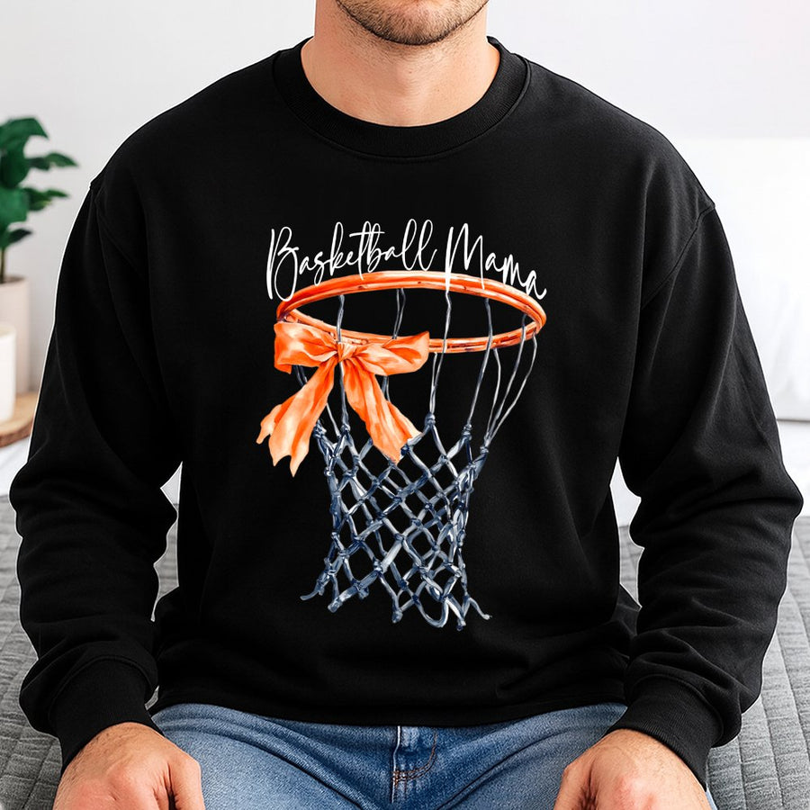 Basketball Mama Sweatshirt | Watercolor Hoop with Ribbon Graphic | Premium Cotton Blend | Gift for Basketball Mom & Sports Fan