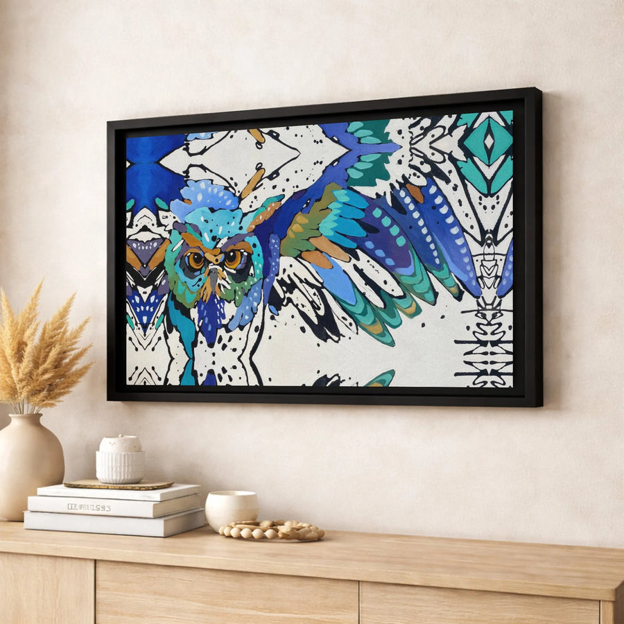 Abstract Owl Wall Art | Colorful Geometric Bird Canvas Print | Premium Gallery Wrapped Decor | Modern Living Room Gift