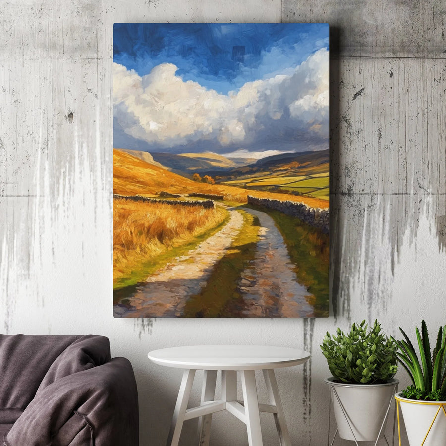 Country Road Canvas Wall Art | Impressionist Landscape Painting | Premium Gallery Wrap Print | Serene Nature Home Decor for Living Room