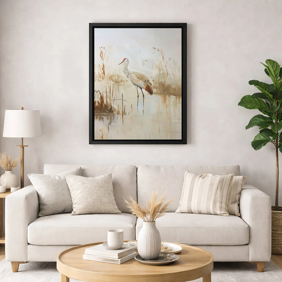 Sandhill Crane Wall Art | Marsh Bird Painting Canvas Print | Gallery-Quality 1.25" Profile | Nature-Inspired Home Decor for Living Room