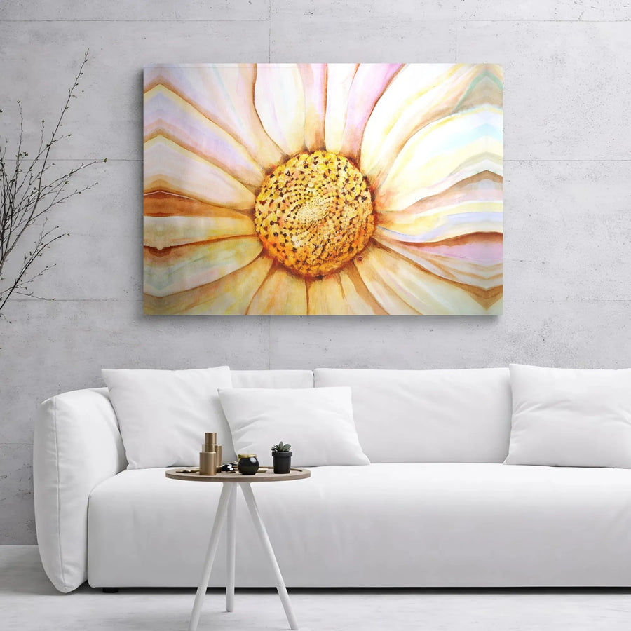 Watercolor Daisy Canvas Print | Close-Up Floral Macro Art | 1.25 Inch Gallery Wrap Premium Canvas | Modern Botanical Home Decor Gift
