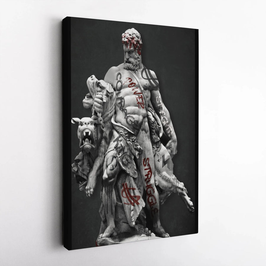 Greek Statue Canvas Art | Herculean Graffiti Wall Decor | 1.25" Premium Stretched Gallery Wrap | Motivational Office & Home Gym Wall Art