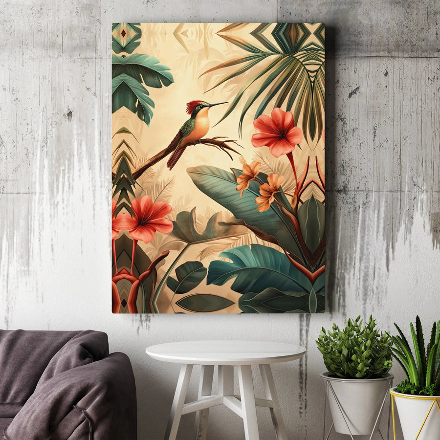 Hummingbird Canvas Wall Art | Vintage Botanical Tropical Bird Print | Premium Fade-Resistant Canvas | Boho Living Room Decor Gift