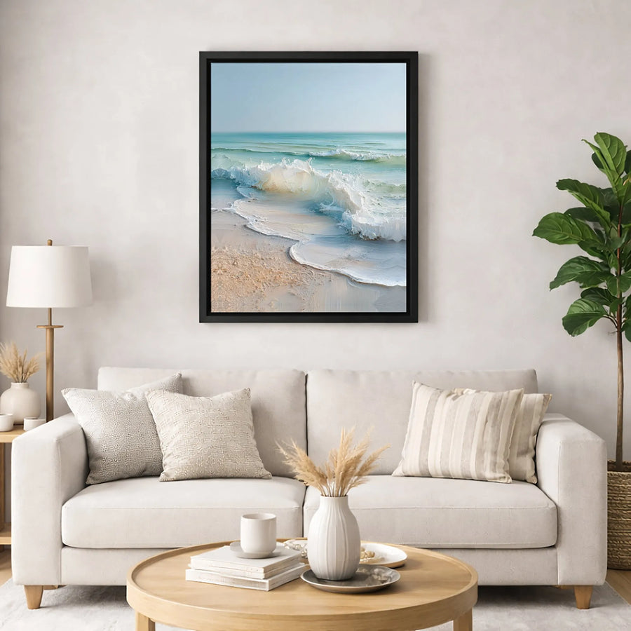 Ocean Waves Wall Art Canvas | Textured Coastal Beach Painting | Premium Gallery Wrap Decor | Relaxing Seascape Gift for Home Office
