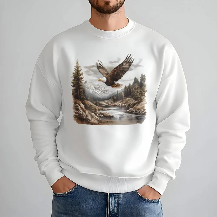 Bald Eagle Sweatshirt | Majestic Mountain Wildlife Graphic | Premium Cotton Blend Crewneck | Nature Lover Gift For Outdoor Enthusiasts