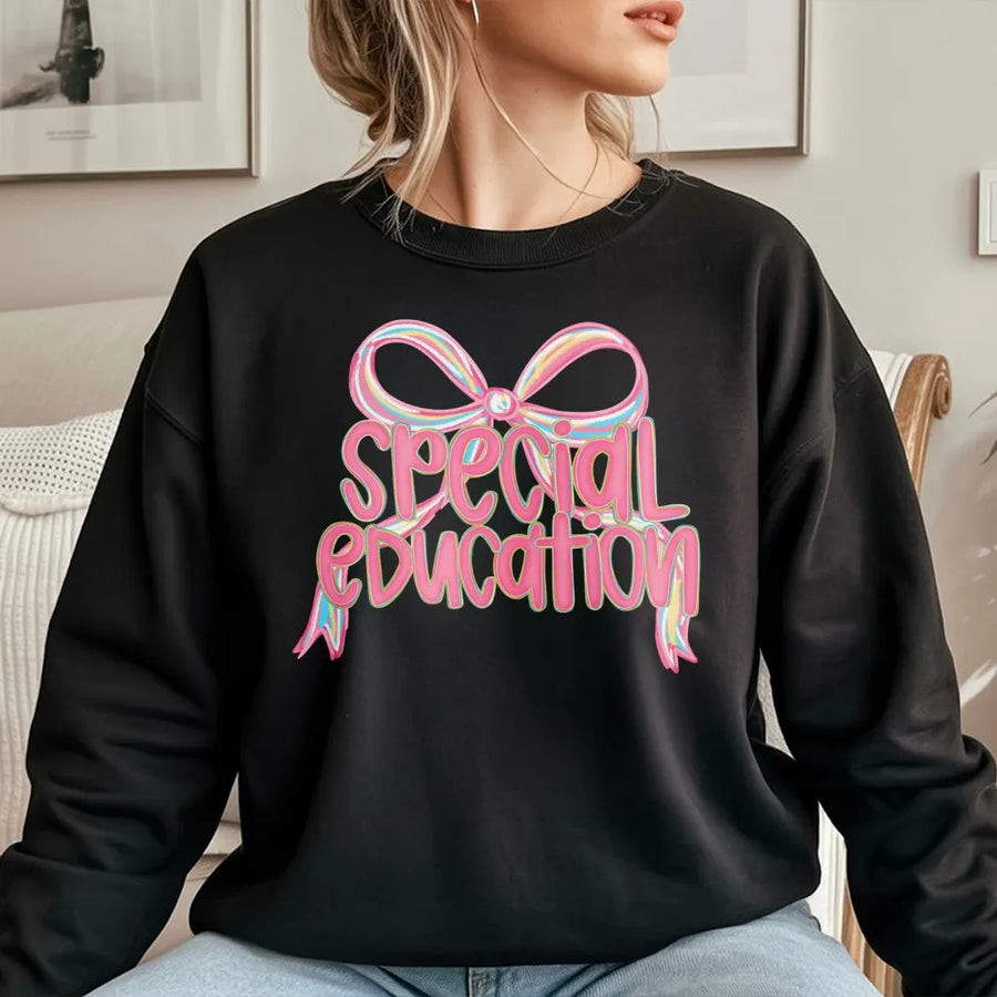 Special Education Teacher Sweatshirt | Pastel Bow Inclusion Graphic | Premium Cotton Blend Crewneck | Cute Sped Teacher Appreciation Gift