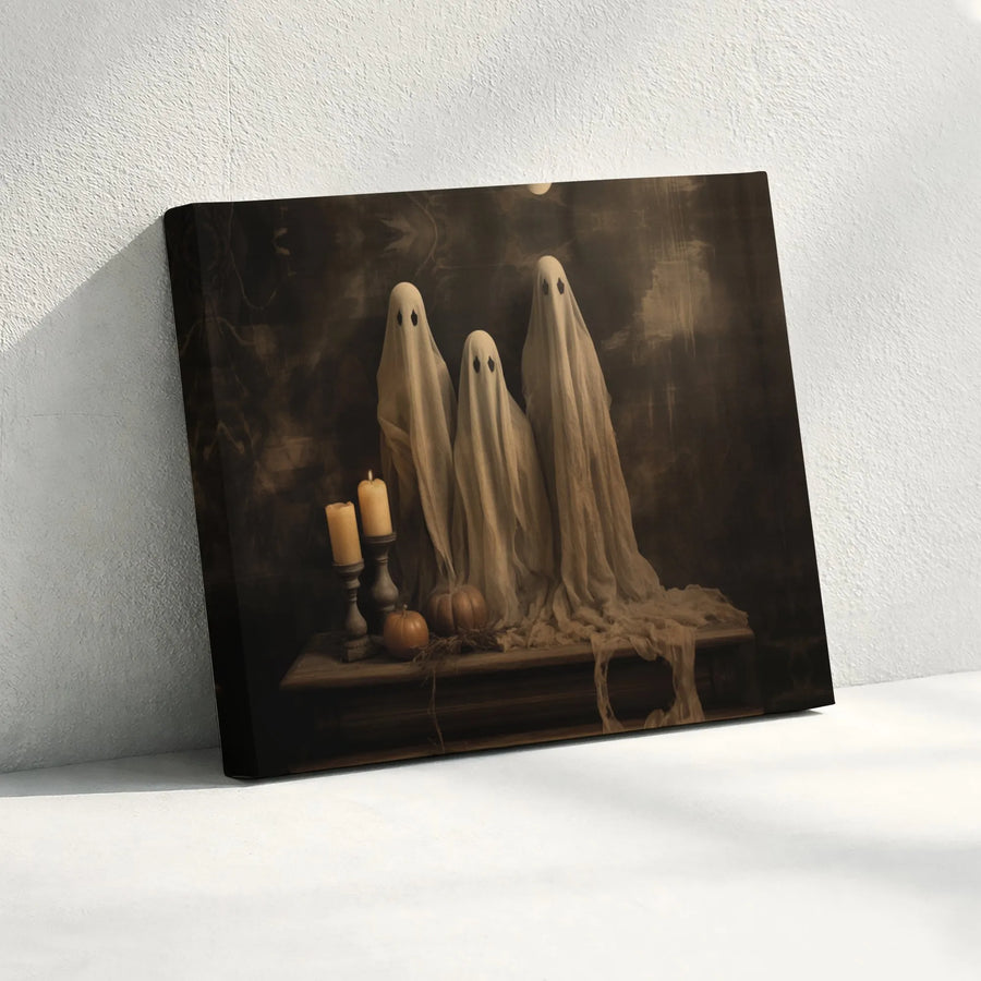 Ghost Family Portrait Canvas | Spooky Vintage Halloween Wall Art | 1.25 Inch Premium Gallery Wrap | Dark Academia Decor for Home