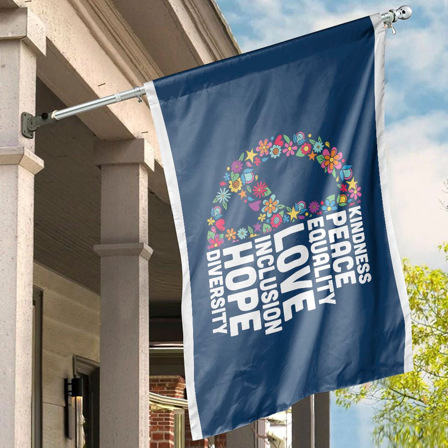 Peace Sign House Flag | Floral Kindness Equality Art | Durable Polyester Home Decor | Uplifting Outdoor Gift for Garden Enthusiasts