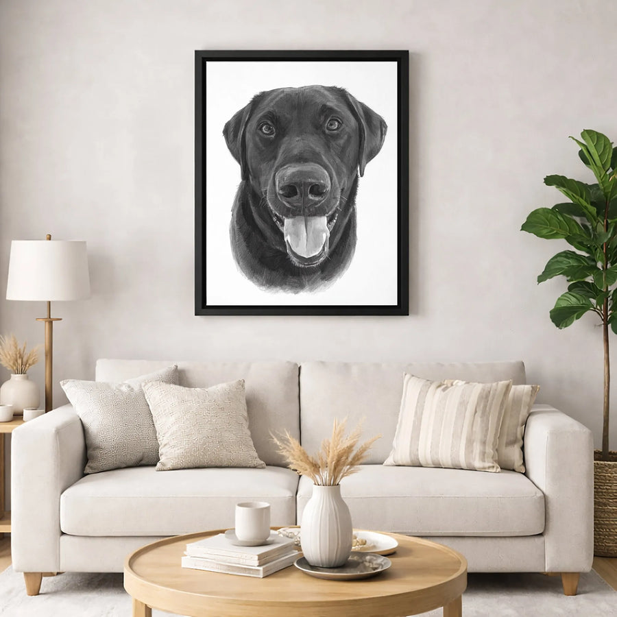 Black Labrador Portrait Canvas Wall Art | Charcoal Sketch Style Dog Print | Premium 1.25" Gallery Wrap | Perfect Gift for Dog Lovers