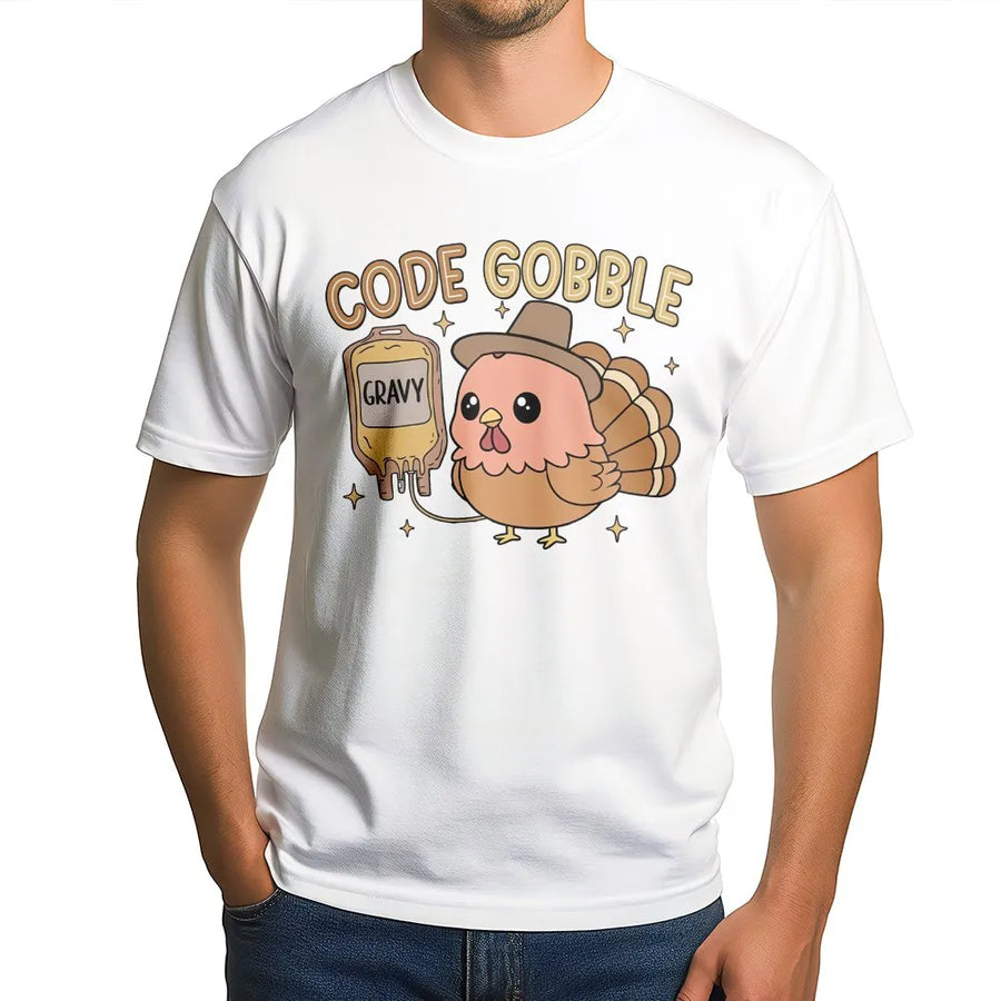 Funny Nurse Thanksgiving T-Shirt | Code Gobble Turkey Graphic | Premium Cotton Blend Sweatshirt | Gift for RN CNA ER Nurse Crew