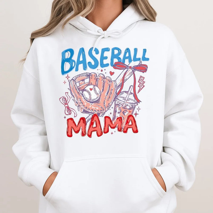 Baseball Mama Hoodie | Halloween Gameday Doodle Design | Double Sided Weather Resistant Fabric | Gift for Sports Mom Outdoor Decor
