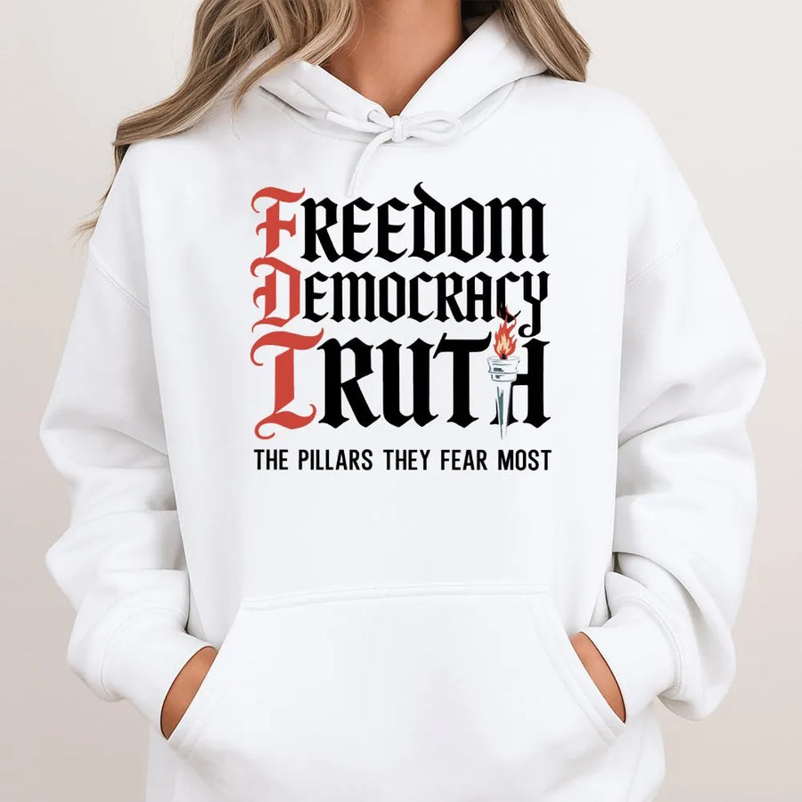 Freedom Democracy Truth Hoodie | Activist Graphic Tee | Premium Cotton Blend Unisex Sweatshirt | Gift for Social Justice Advocate