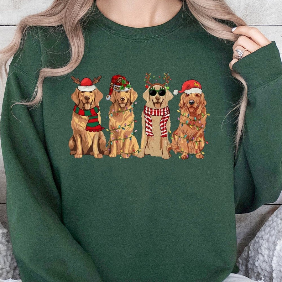 Golden Retriever Christmas Sweatshirt | Festive Dog Santa Hat Graphic | Premium Cotton Blend Crewneck | Holiday Gift For Dog Lovers