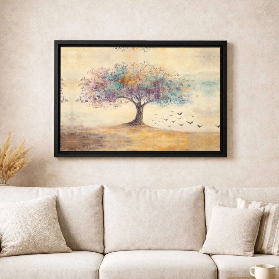 Abstract Tree of Life Canvas Print | Colorful Birds Wall Art | Premium 1.25-Inch Gallery Wrap | Home Office Decor Gift