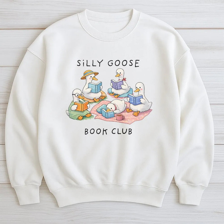Silly Goose Book Club Sweatshirt | Cute Reading Ducks Graphic | Premium Cotton Blend | Funny Book Lover Gift for Readers