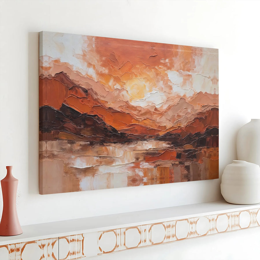 Abstract Mountain Sunset Canvas Wall Art | Textured Earth Tone Landscape | 1.25-Inch Gallery Wrap | Premium Modern Home Decor Print