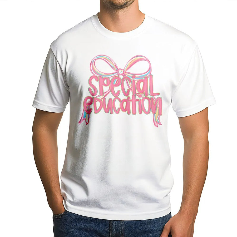 Special Education Teacher T-Shirt | Pastel Ribbon Bow Graphic | Premium Soft Cotton Tee | Cute Back to School Gift for SPED Teachers