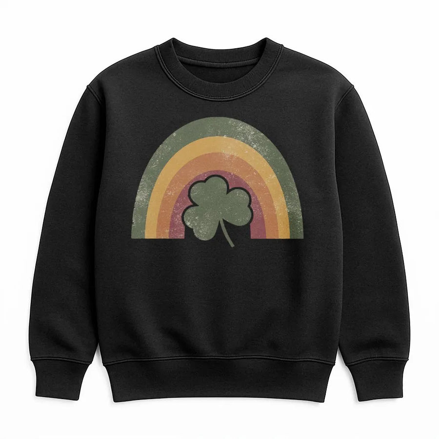 St Patricks Day Sweatshirt | Retro Rainbow Shamrock Design | Premium Cotton Blend Crewneck | Irish Lucky Gift for Men and Women