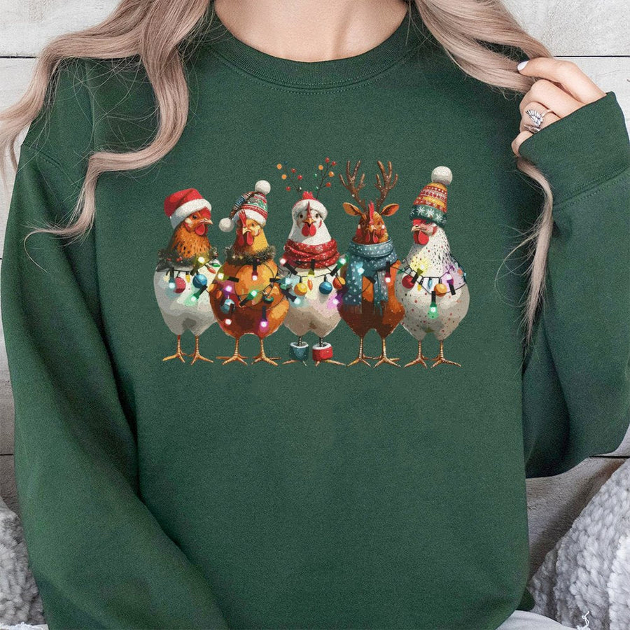 Christmas Chicken Sweatshirt | Festive Farm Animal Holiday Graphic | Premium Cotton Blend Crewneck | Cute Christmas Gift For Farmers