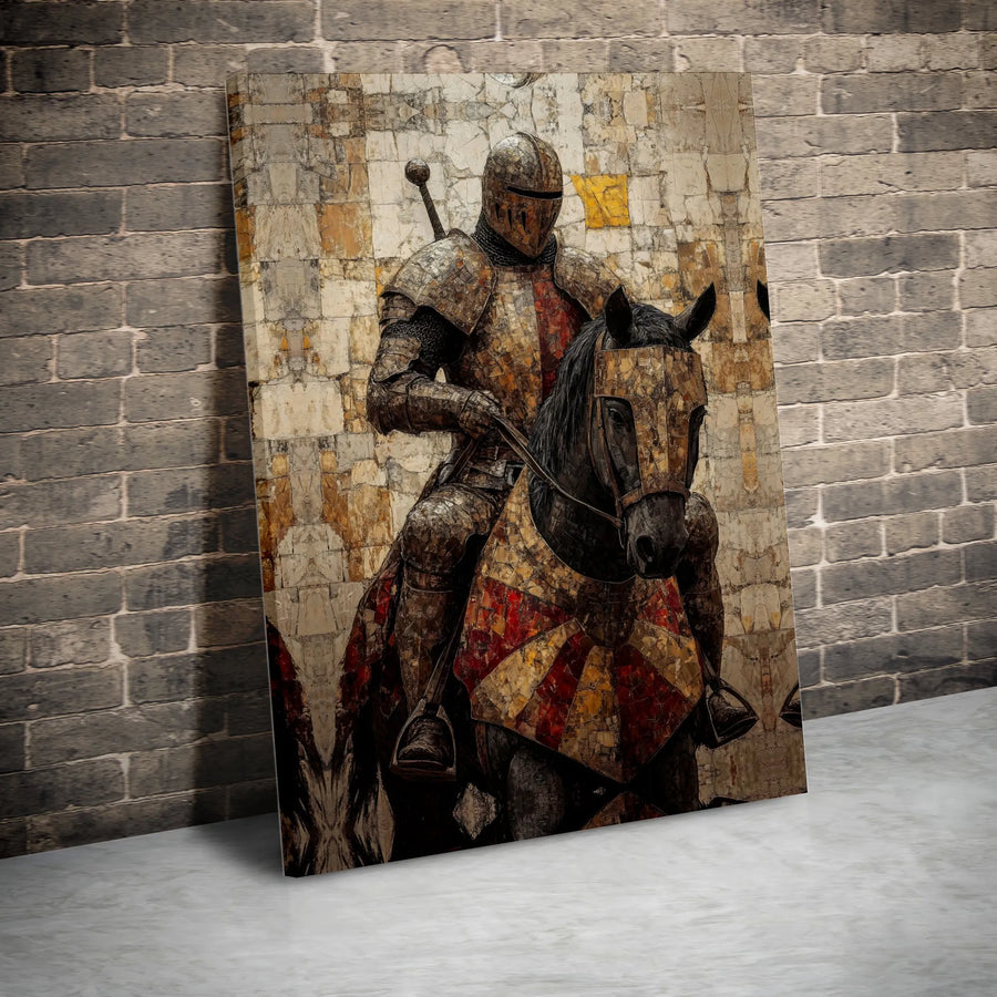 Medieval Knight Canvas Wall Art | Textured Mosaic Style Artwork | Premium Fade-Resistant Print | Collector's Gift for History Buffs