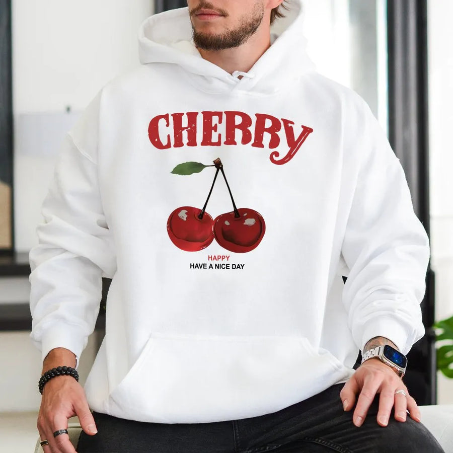Cherry Graphic Hoodie | Vintage Fruit Aesthetic Design | Soft Cotton Blend Fleece | Cute Streetwear Gift For Her