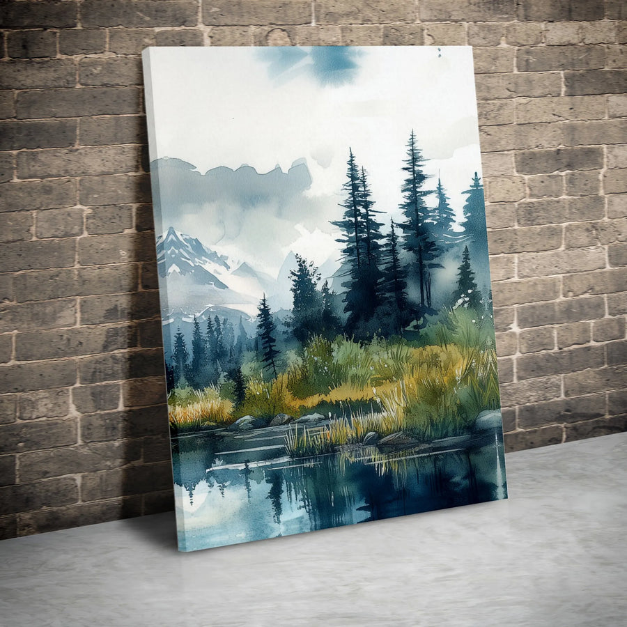 Mountain Forest Canvas Print | Watercolor Pine Tree Landscape | Premium Gallery Wrapped Canvas | Rustic Cabin & Lodge Decor Gift