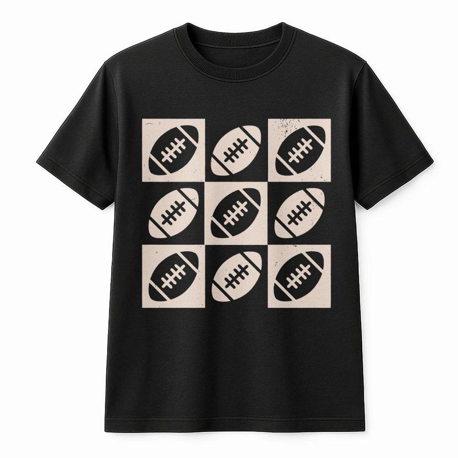 Football Grid T-Shirt | Retro Checkered Pattern Graphic Design | Premium Cotton | Game Day Apparel for Football Moms and Players