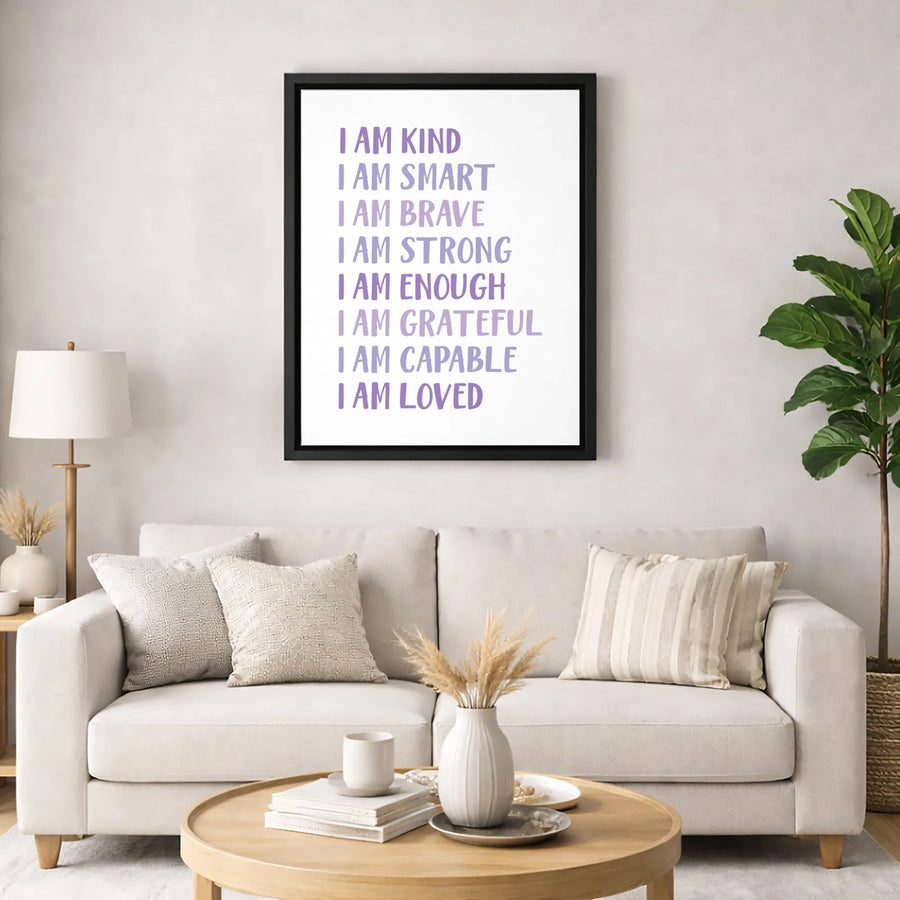 I Am Kind I Am Enough Positive Affirmation Canvas | Inspirational Wall Art Decor | Premium Fade-Resistant Print | Growth Mindset Gift for Kids & Adults