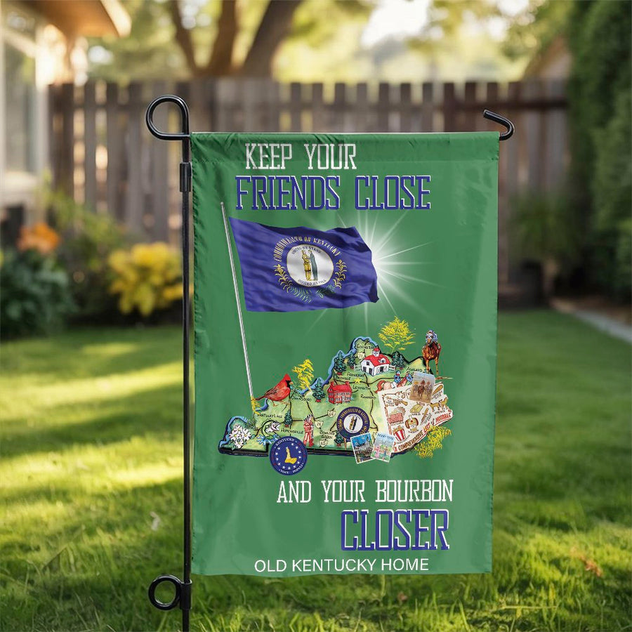 Kentucky Garden Flag | Bourbon Theme Decor | Weather-Resistant Polyester | Gift for Kentucky Lovers and Bourbon Enthusiasts