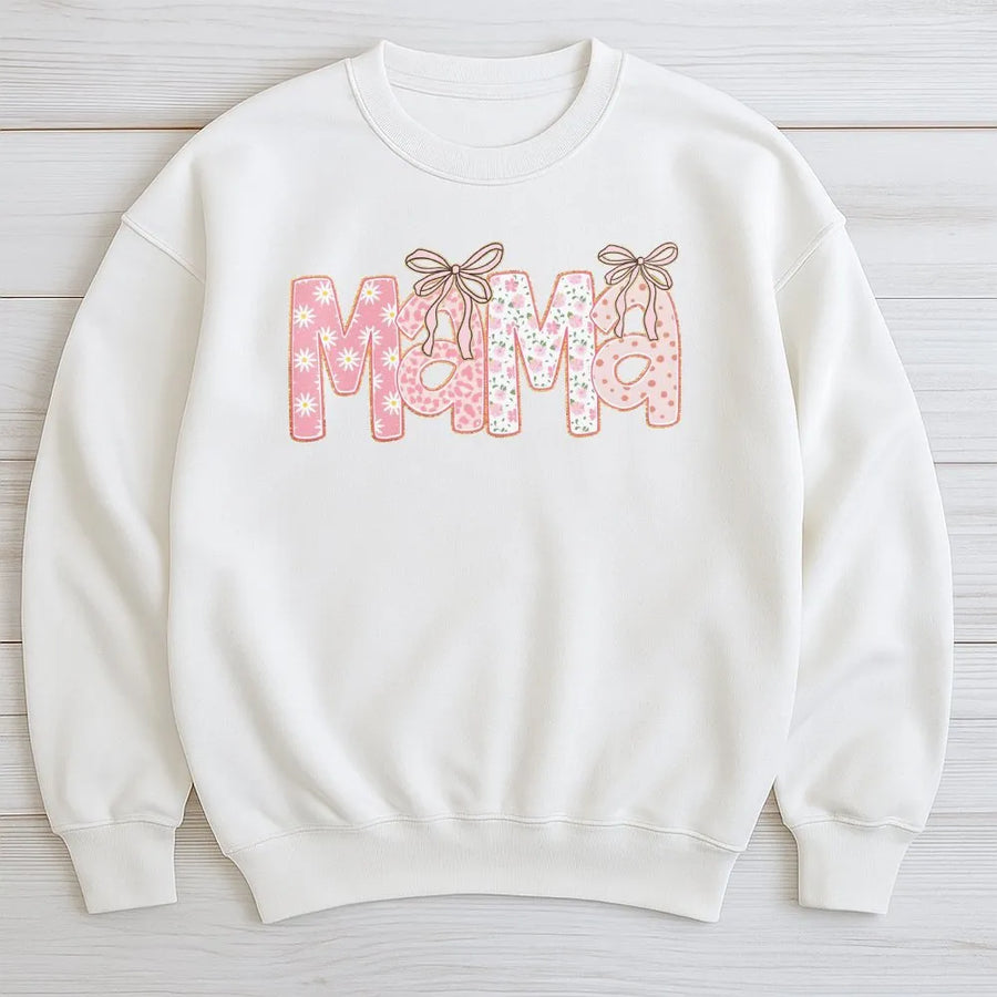 Mama Sweatshirt | Floral Coquette Bow Design | Soft Cotton Blend | Trendy Mother's Day 2026 Gift For New Mom