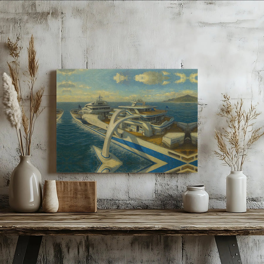 Futuristic Superyacht Canvas Print | Modern Ocean Nautical Wall Art | Gallery Wrap Premium Decor | Luxury Yacht Travel Home Decor Gift