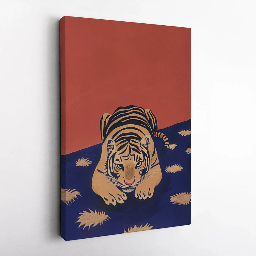 Crouching Tiger Canvas Wall Art | Modern Minimalist Animal Print | Gallery Quality 1.25" Frame | Statement Decor for Living Room or Office