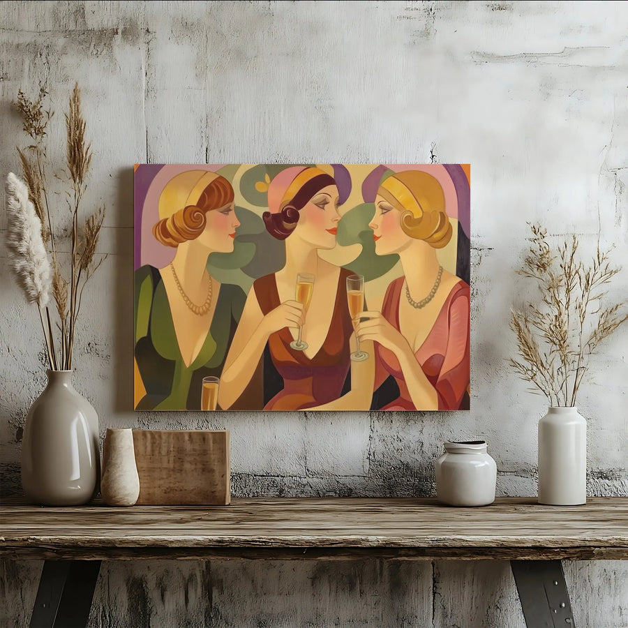 Art Deco Canvas Wall Art | Roaring Twenties Women with Champagne Print | Premium Canvas | Vintage Living Room Decor Gift