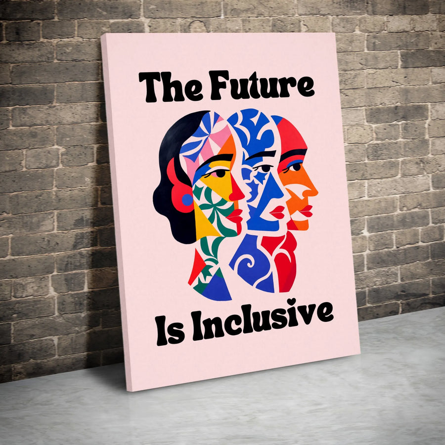 The Future Is Inclusive Canvas Art | Modern Abstract Diverse Faces Wall Decor | Premium 1.25" Thick Gallery Wrap | Social Justice Home Office Gift