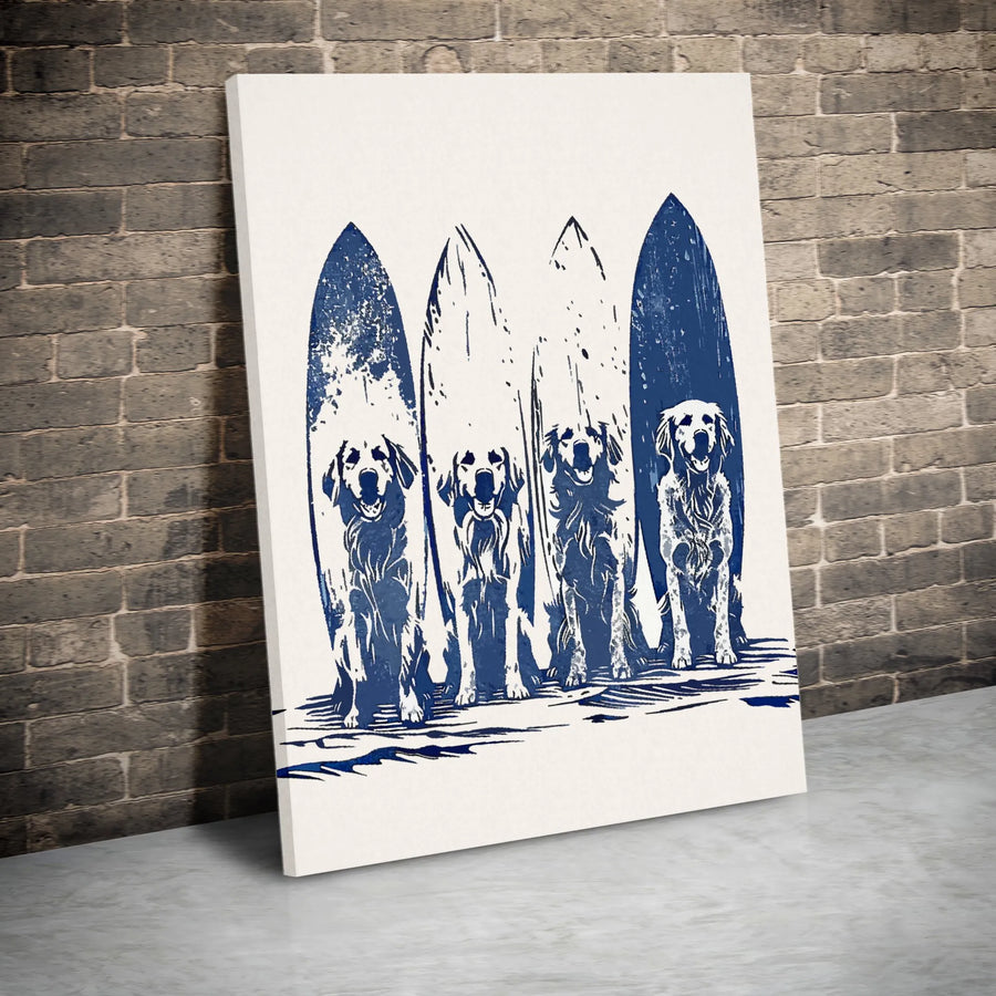 Golden Retriever Surf Wall Art | Coastal Dog Decor Block Print Style | Premium 1.25-Inch Gallery Canvas | Unique Beach House Gift