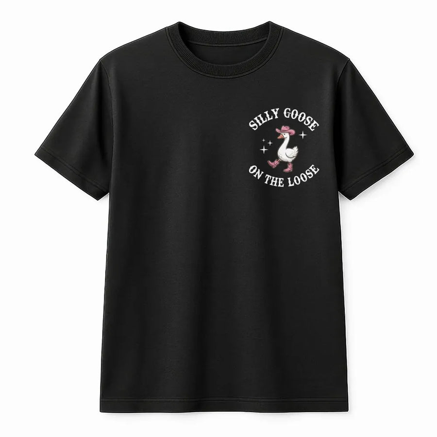Silly Goose On The Loose T-Shirt | Cowgirl Goose Graphic Tee | 100% Cotton Premium Gift | Funny Western Meme Shirt For Women & Men