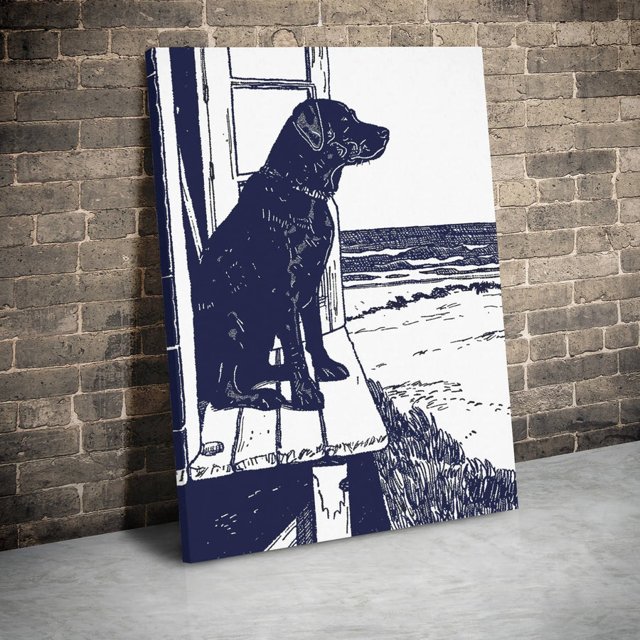 Labrador Retriever Canvas Art | Coastal Dog Sketch Wall Decor | Premium 1.25 Inch Gallery Wrap | Beach House Living Room Gift for Dog Lovers