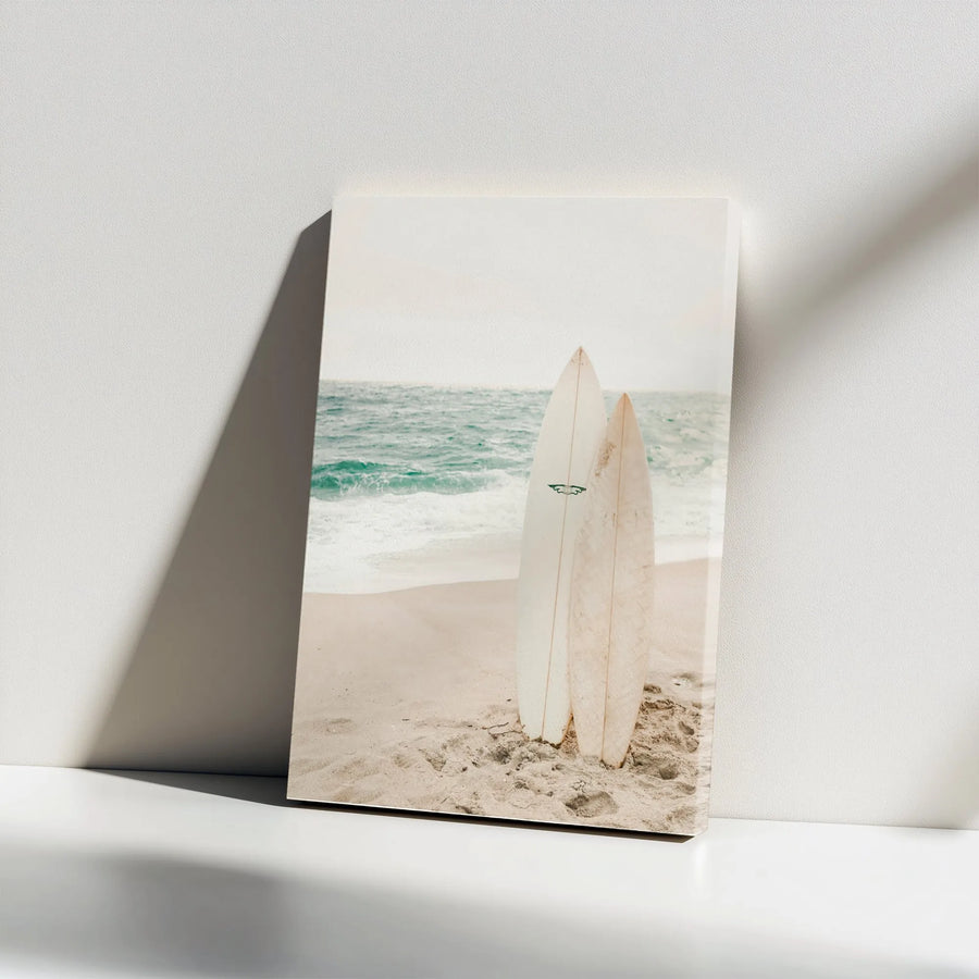 Surfboard Beach Vertical Canvas | Vintage Coastal Ocean Scene Print | Premium Gallery Wrap Wall Art | Coastal Home Decor Gift for Surfer