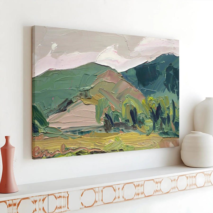 Mountain Landscape Canvas Wall Art | Abstract Impasto Style Print | Premium Gallery Wrapped Canvas | Modern Living Room Decor Gift