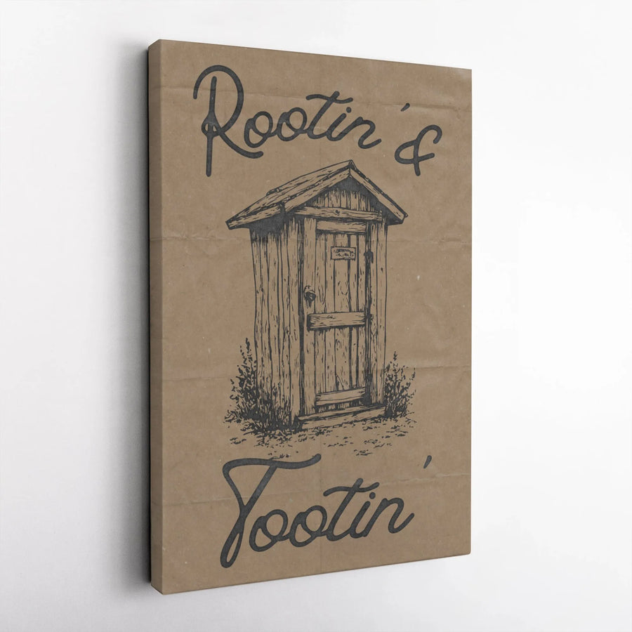 Rootin' & Tootin' Outhouse Wall Art | Funny Bathroom Humor Canvas | Rustic Farmhouse Decor | Funny Gift for Him