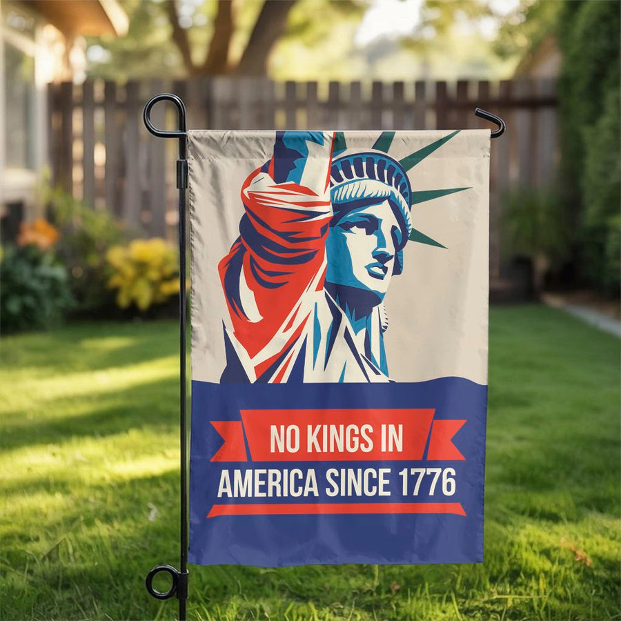 No Kings In America Garden Flag | Statue of Liberty Patriot Decor | Durable Weather-Resistant Polyester | July 4th Independence Day Yard Sign