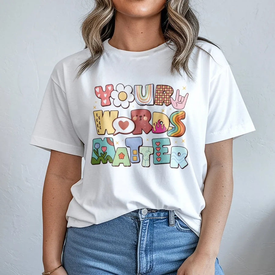 Your Words Matter T-Shirt | Retro Speech Therapist Graphic Tee | Premium Cotton SLP Gift | Speech Pathologist Appreciation Shirt