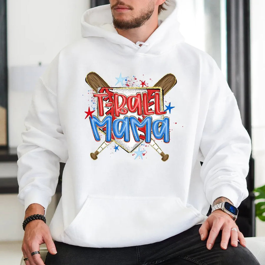 T-Ball Mama Hoodie | Retro Game Day Baseball Graphic | Premium Soft Cotton Blend | Gift for Sports Mom