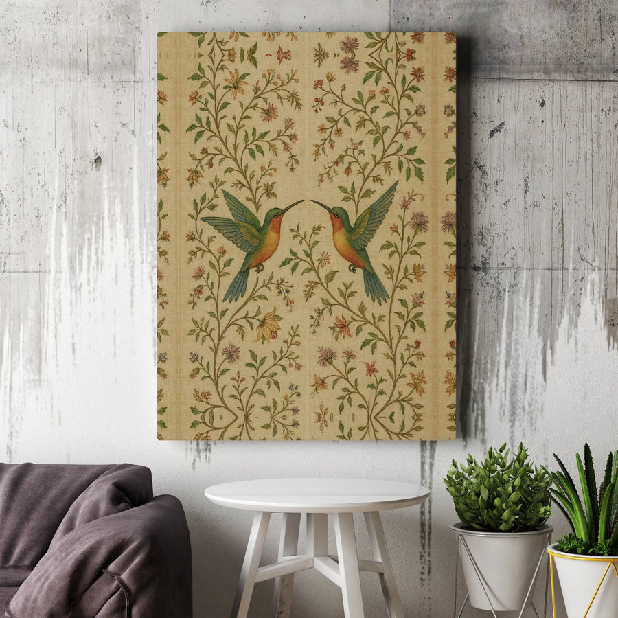 Hummingbird Wall Art Canvas | Vintage Botanical Floral Garden Print | Premium Gallery Wrap 1.25 inch | Elegant Nature Decor for Living Room