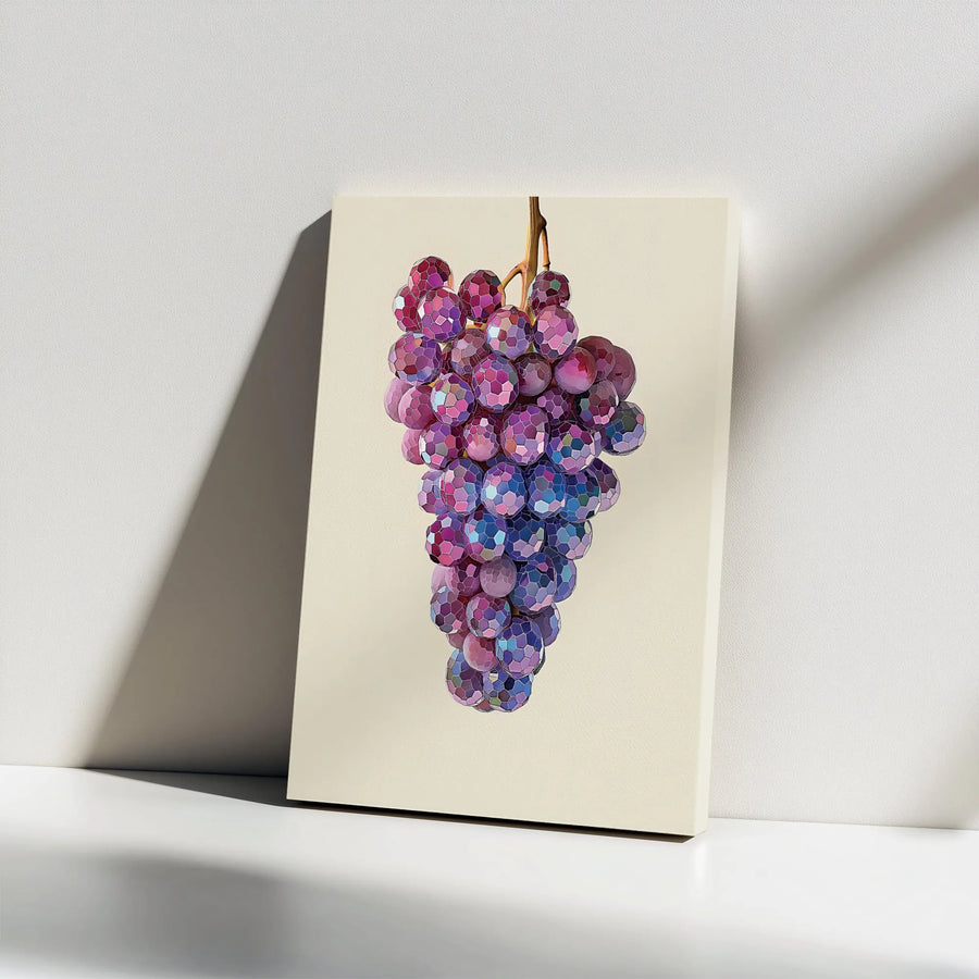 Geometric Grapes Vertical Canvas | Modern Polygonal Fruit Art | Premium Gallery Print | Kitchen & Dining Room Decor Gift