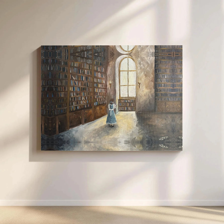 Light Academia Library Canvas Wall Art | Girl Reading In Sunlit Library Print | Premium Gallery Wrapped Decor | Book Lover Aesthetic Gift For Her