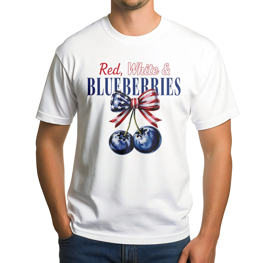 Red White and Blueberries T-Shirt | Patriotic American Flag Bow Design | Premium Soft Cotton | Fourth of July Independence Day Gift for Women