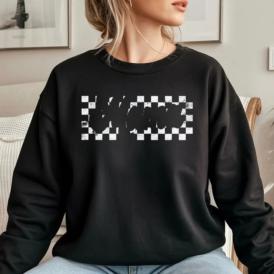 Checkered Mama Sweatshirt | Retro Checkerboard Graphic | Premium Soft Cotton | Mother's Day Gift for New Moms